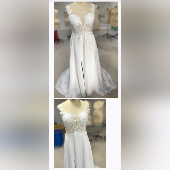 A-line Straps Sleeveless Sweep Train Subtle Chiffon Wedding Dresses - Picture 3 of 4